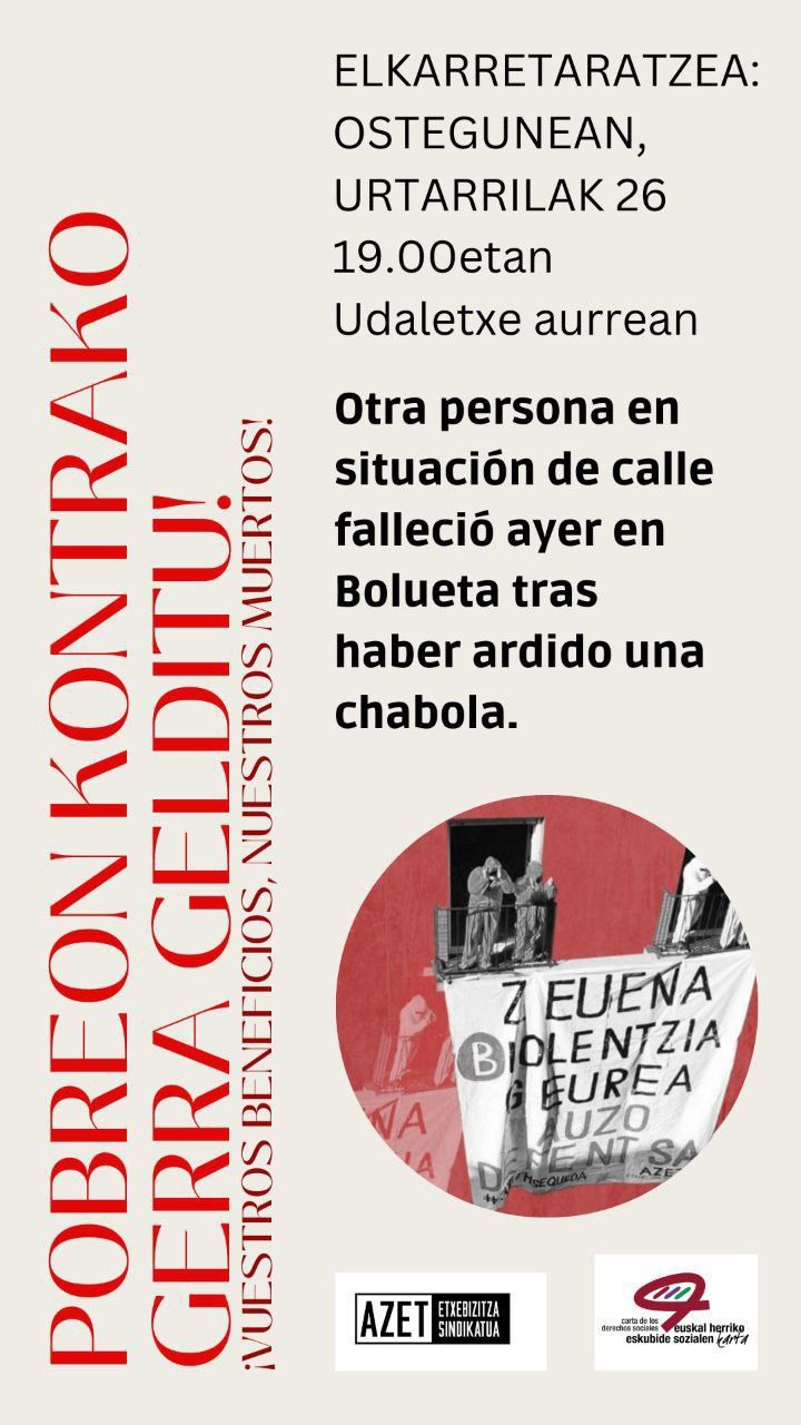 Concentración para denunciar la muerte de una persona sin hogar hoy en Bilbao