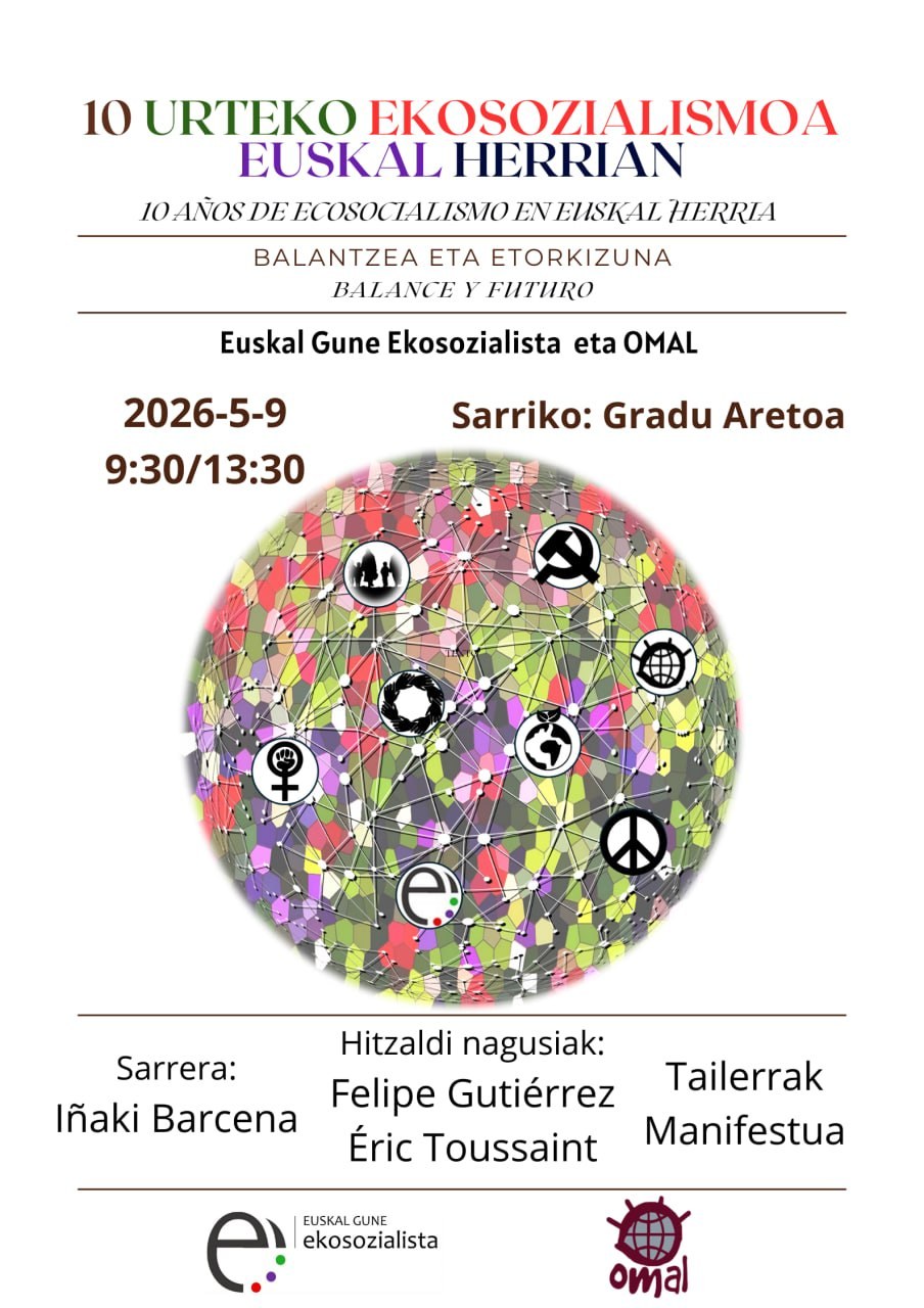 ELA participará en las jornadas “10 años de ecosocialismo en Euskal Herria” organizadas por Gune Ekosozialista y OMAL