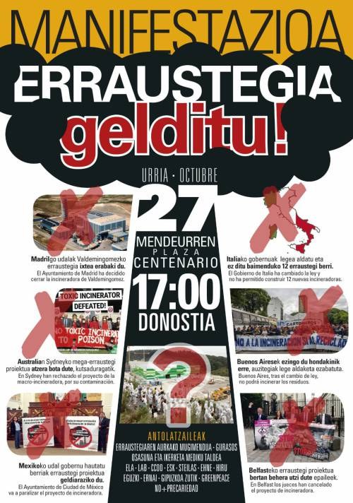 ELA llama a la manifestación convocada para el 27 de octubre en Donostia en contra de la incineradora