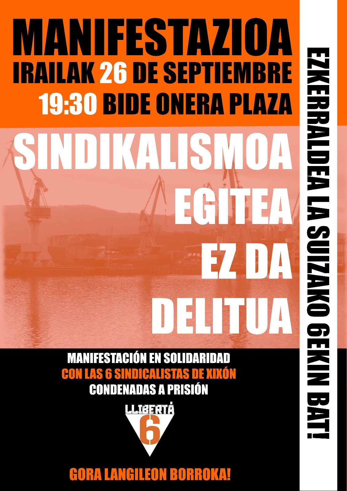 Manifestación el jueves en Barakaldo en apoyo a las 6 de La Suiza Manifestación el jueves en Barakaldo en apoyo a las 6 de La Suiza