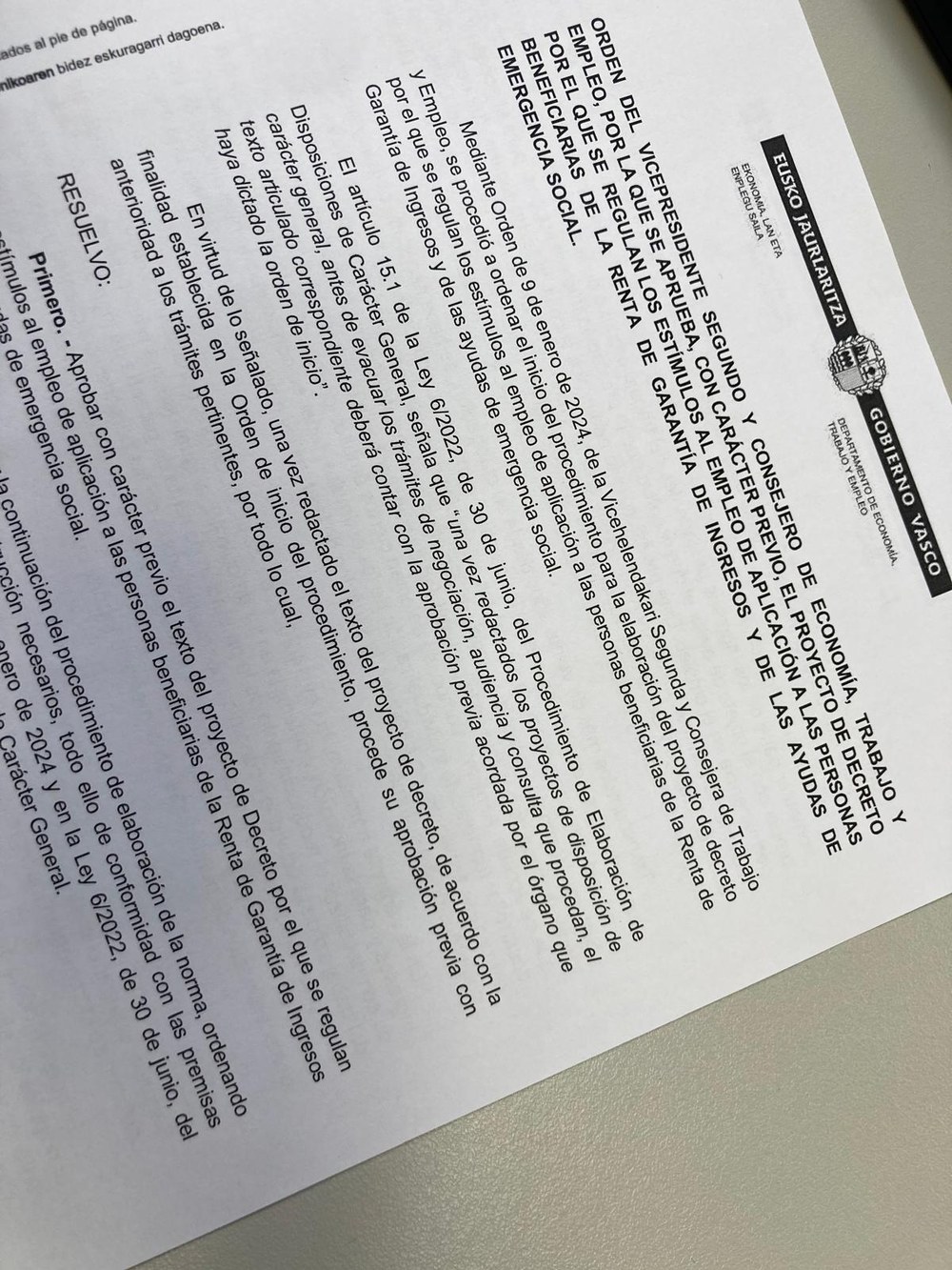 ELA rechaza el proyecto de Decreto por el que se regulan los estimulos al empleo de las personas beneficiarias de la RGI