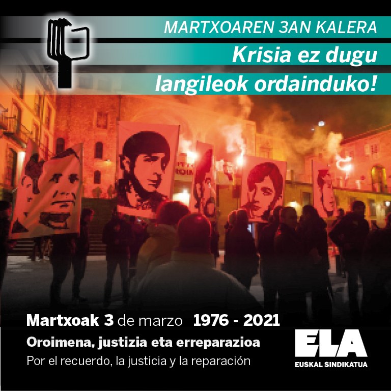 El 3 de Marzo, ELA reivindica la lucha por un cambio social, político y laboral