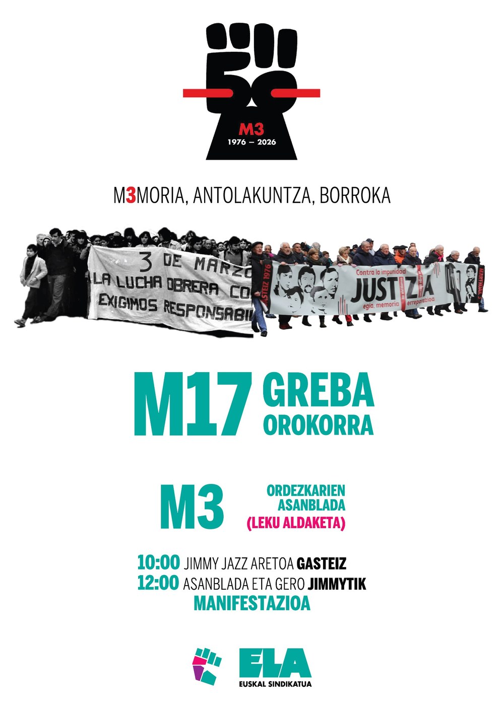 Sindicatos y Martxoak 3 elkartea exigen que el Estado asuma su responsabilidad