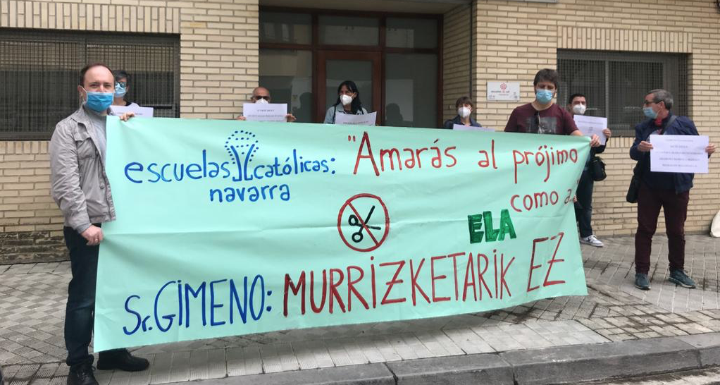 ELA denuncia la expulsión de los sindicatos de la mesa negociadora de enseñanza concertada de Navarra y el Acuerdo entre la Patronal y Educación con nuevos recortes para las plantillas