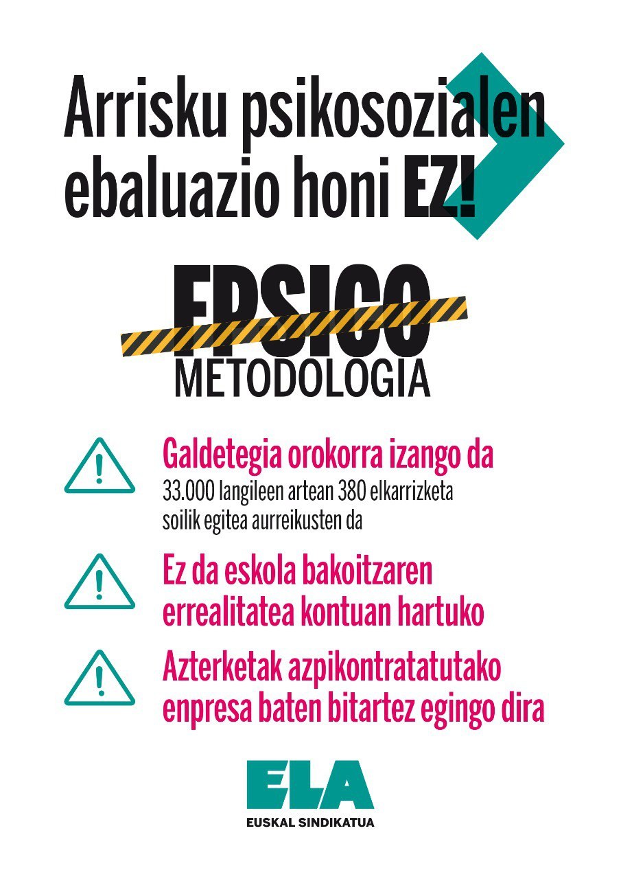 ELA denuncia que la evaluación de riesgos psicosociales en Educación es “meramente estética”