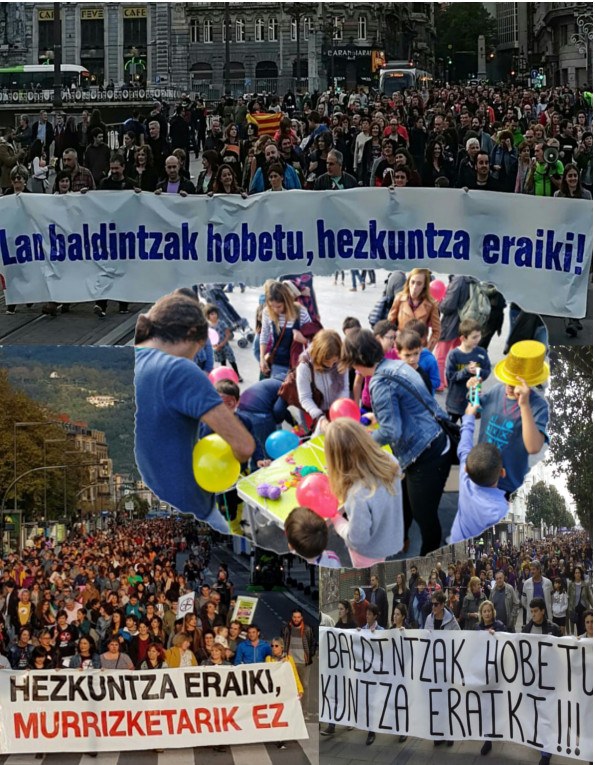 Trabajadoras y trabajadores, alumnado, familias y ciudadanía salen a la calle bajo el lema "Lan-baldintzak hobetu, hezkuntza eraiki" [Galeria de fotos]
