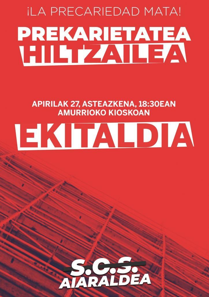 El 27 de abril acto "La precariedad mata" en Amurrio