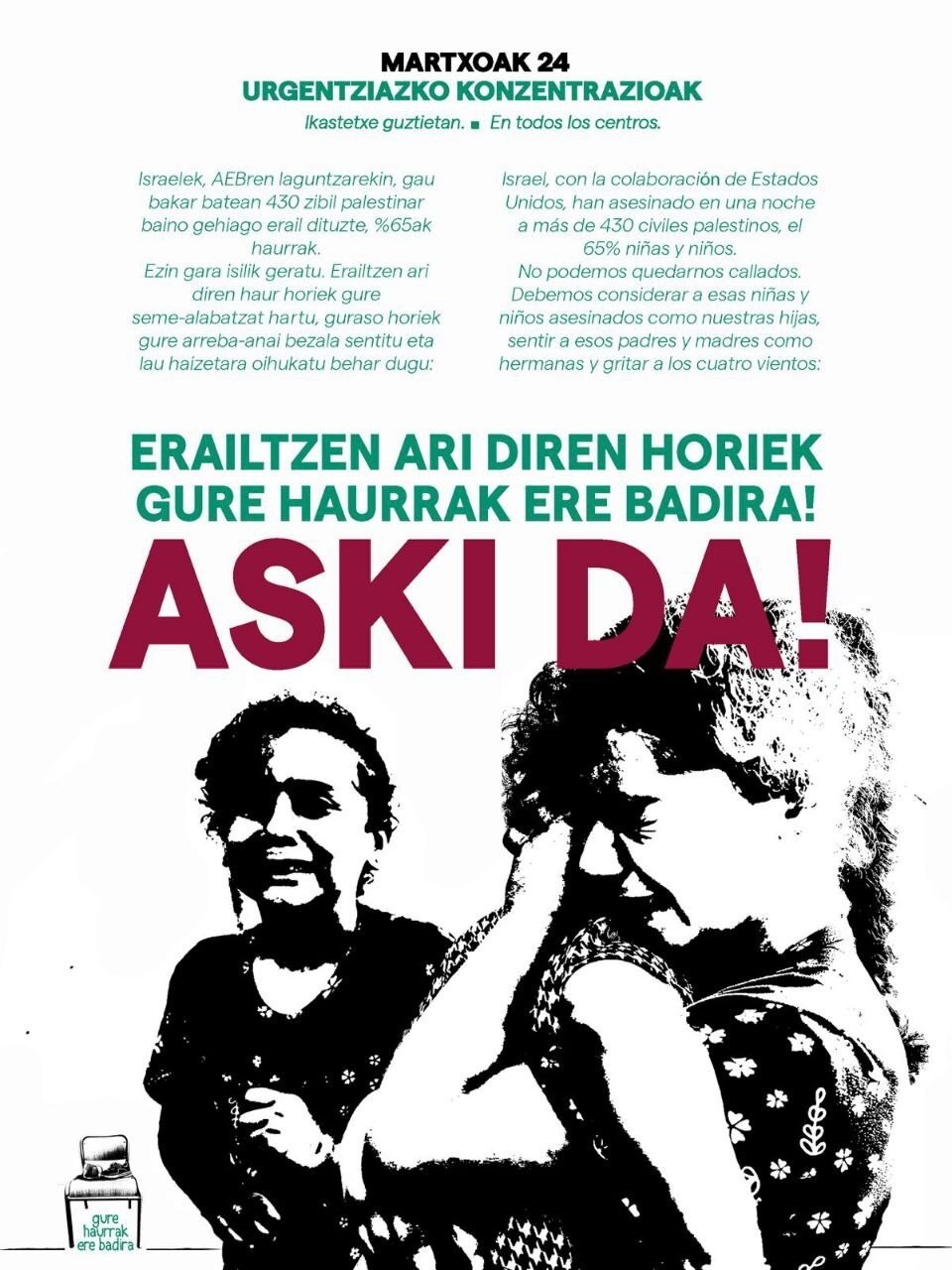 ELA apoya las movilizaciones de la iniciativa “Gure Haurrak ere badira”