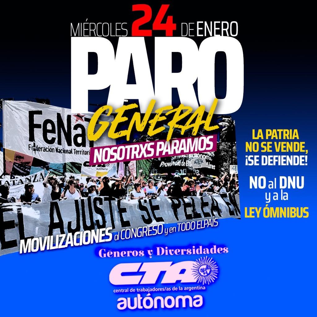 Solidaridad con la clase obrera y con CTA Autónoma que se levanta ante Milei en una Huelga General Solidaridad con la clase obrera y con CTA Autónoma que se levanta ante Milei en una Huelga General