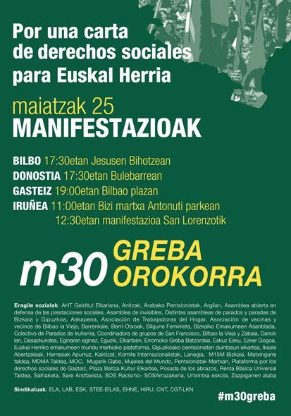 25 de mayo, manifestaciones en Iruñea, Bilbo, Donostia y Gasteiz