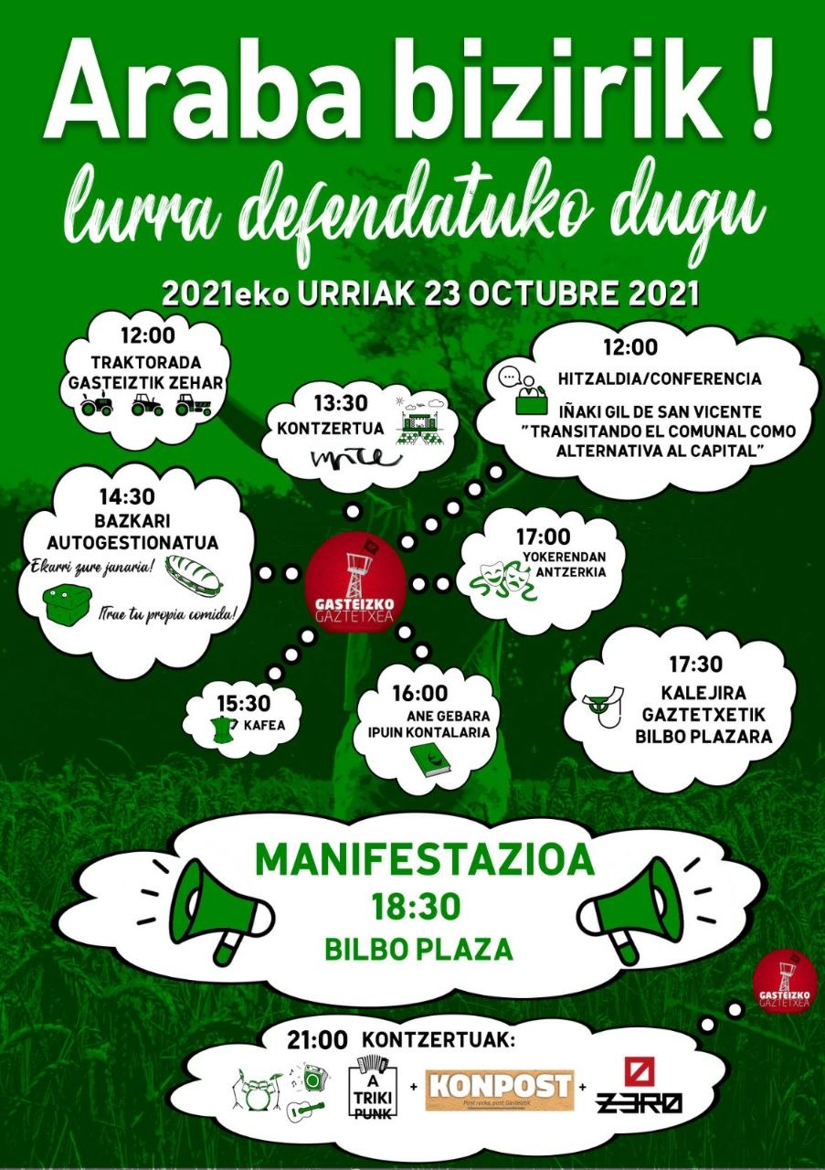 Bajo el lema "Araba Bizirik! Lurra Defendatuko dugu!" manifestación en Gasteiz el 23 de octubre