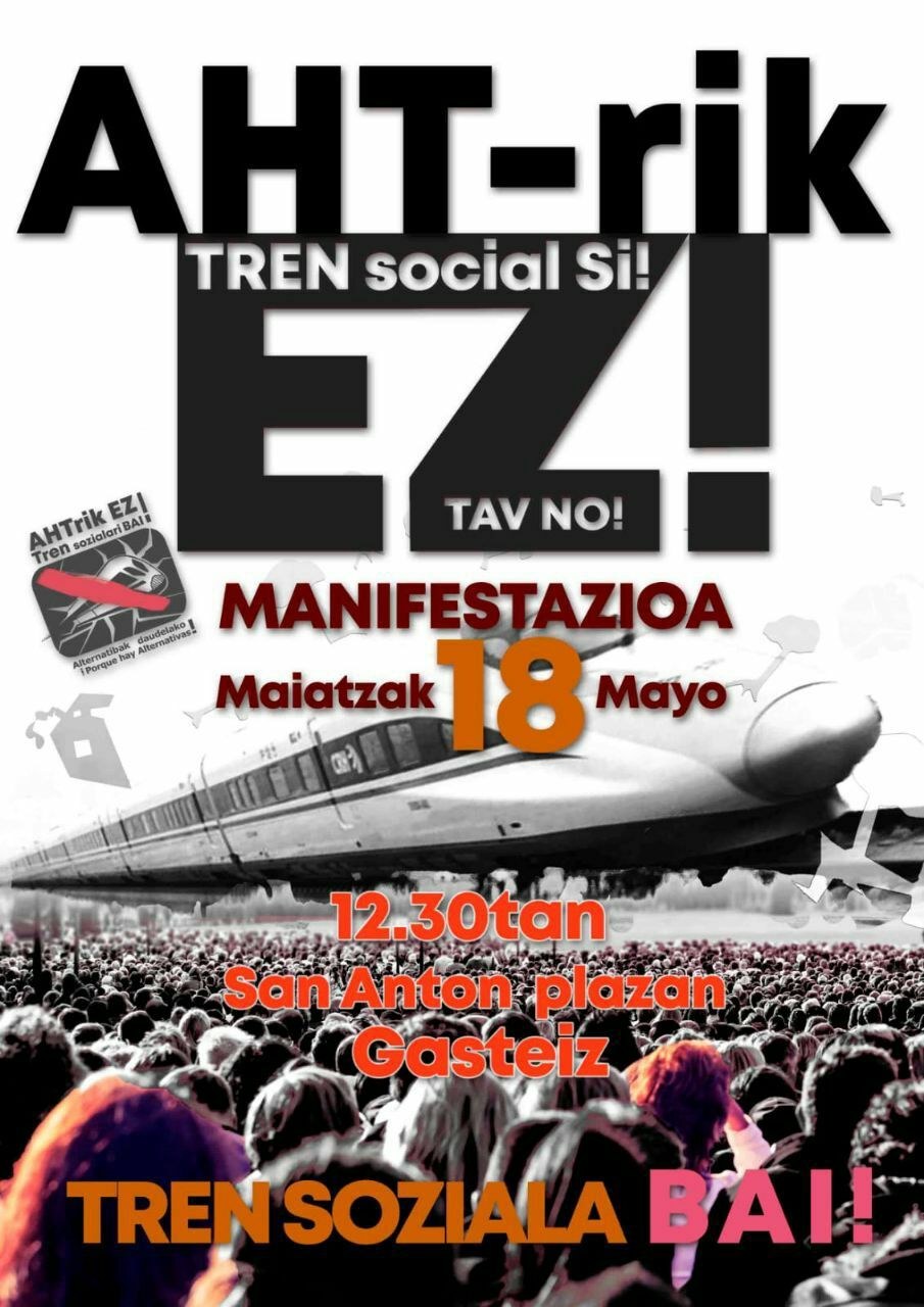 ELA apoya la manifestación de Gasteiz bajo el lema `No al TAV, Si al Tren Social´