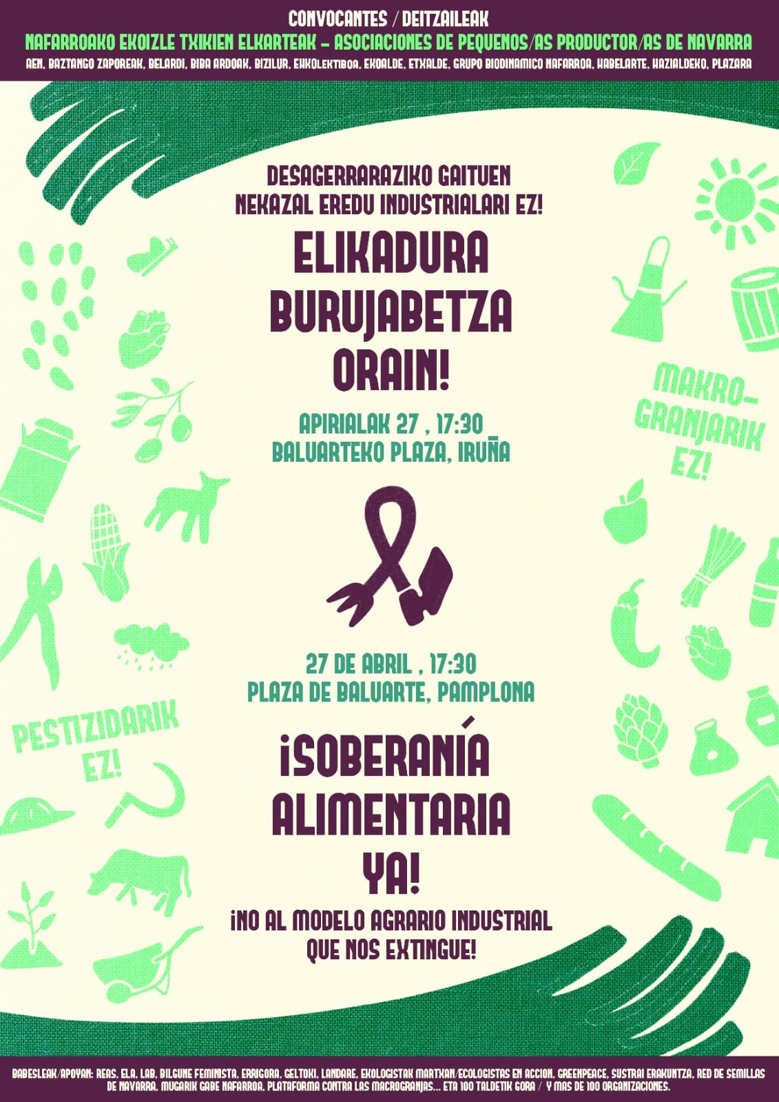 ELA participará el 27 de abril en la movilización por la Soberanía Alimentaria de Navarra