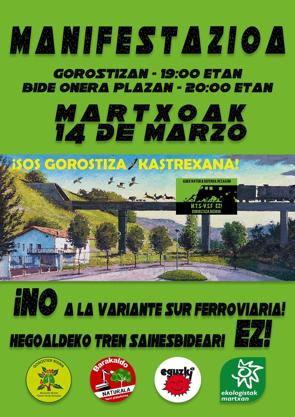 ELA se suma a la manifestación contra la Variante Sur ferroviaria que se celebrará en Barakaldo el 14 de marzo