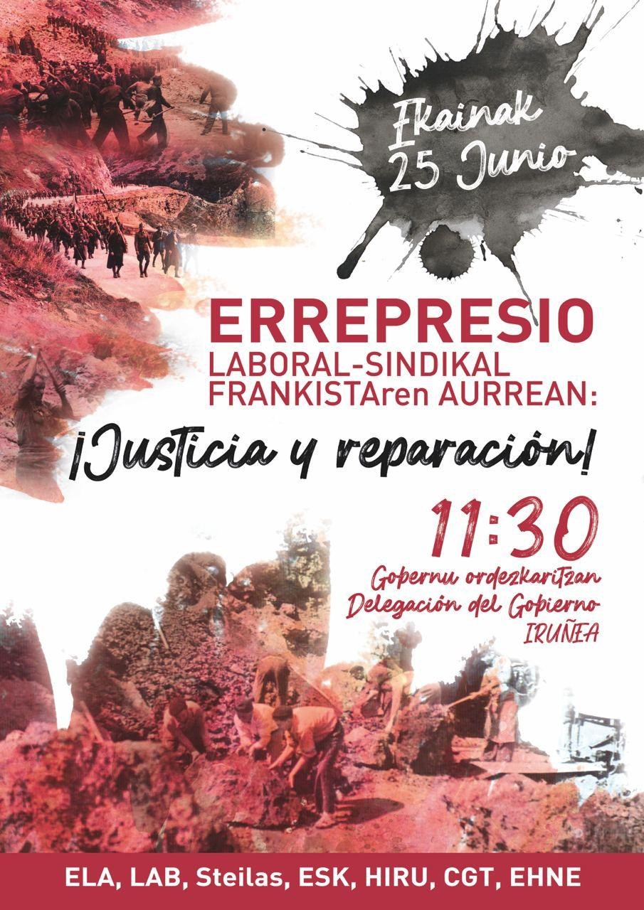 25 de junio concentración para denunciar los más de 20.000 trabajadores y trabajadoras navarras obligadas a realizar trabajos esclavos durante el franquismo