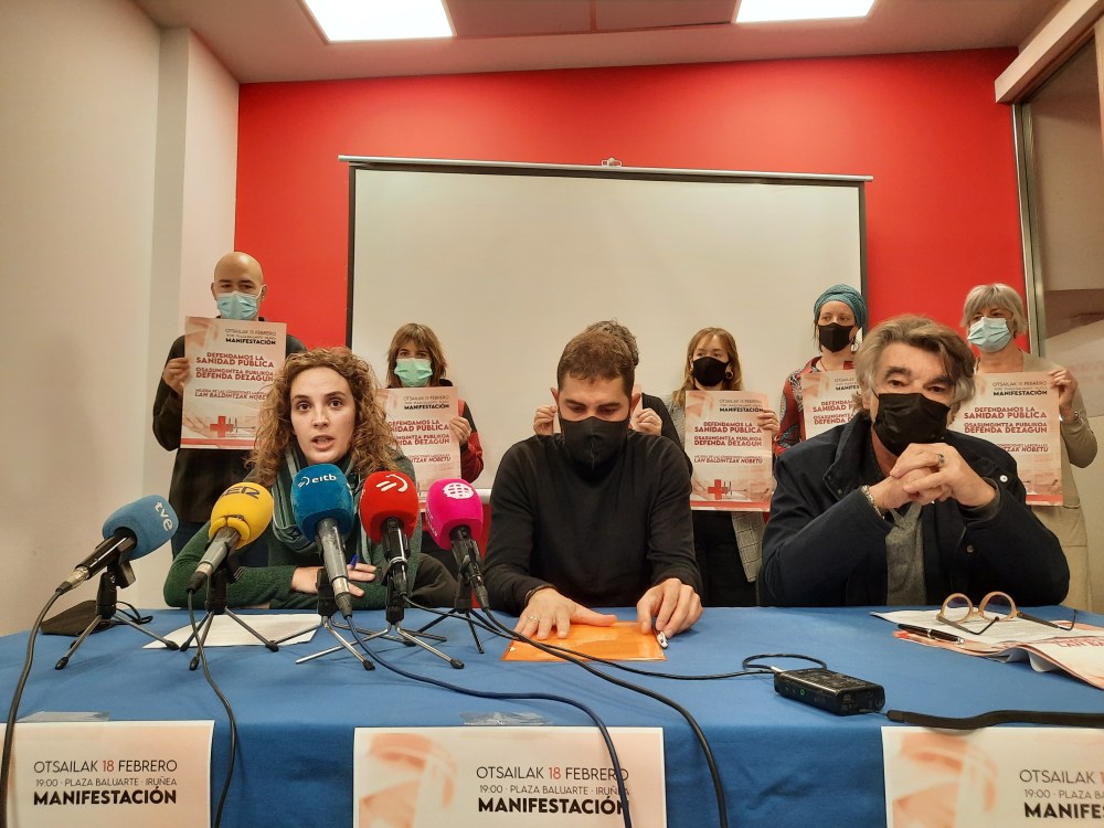 ELA, LAB y CCOO llaman a la manifestación del 18 de febrero en defensa de la sanidad pública de Navarra