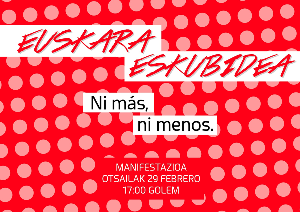 ELA llama a participar en la manifestación del sábado: ‘Euskara, eskubidea’