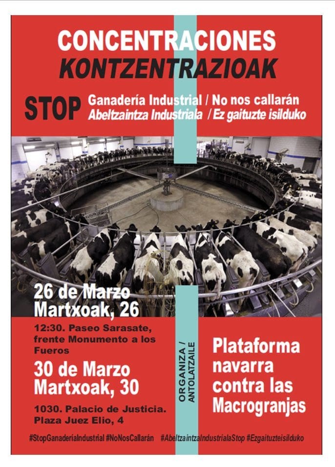 ELA llama a participar en las concentraciones convocadas por la Plataforma navarra contra las Macrogranjas