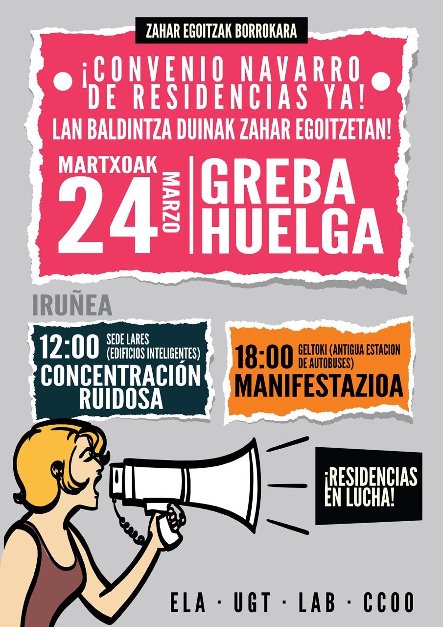 Otras dos jornadas de huelga ante el bloqueo de la patronal y la pasividad del Gobierno de Navarra en el convenio de atención a la 3ª edad