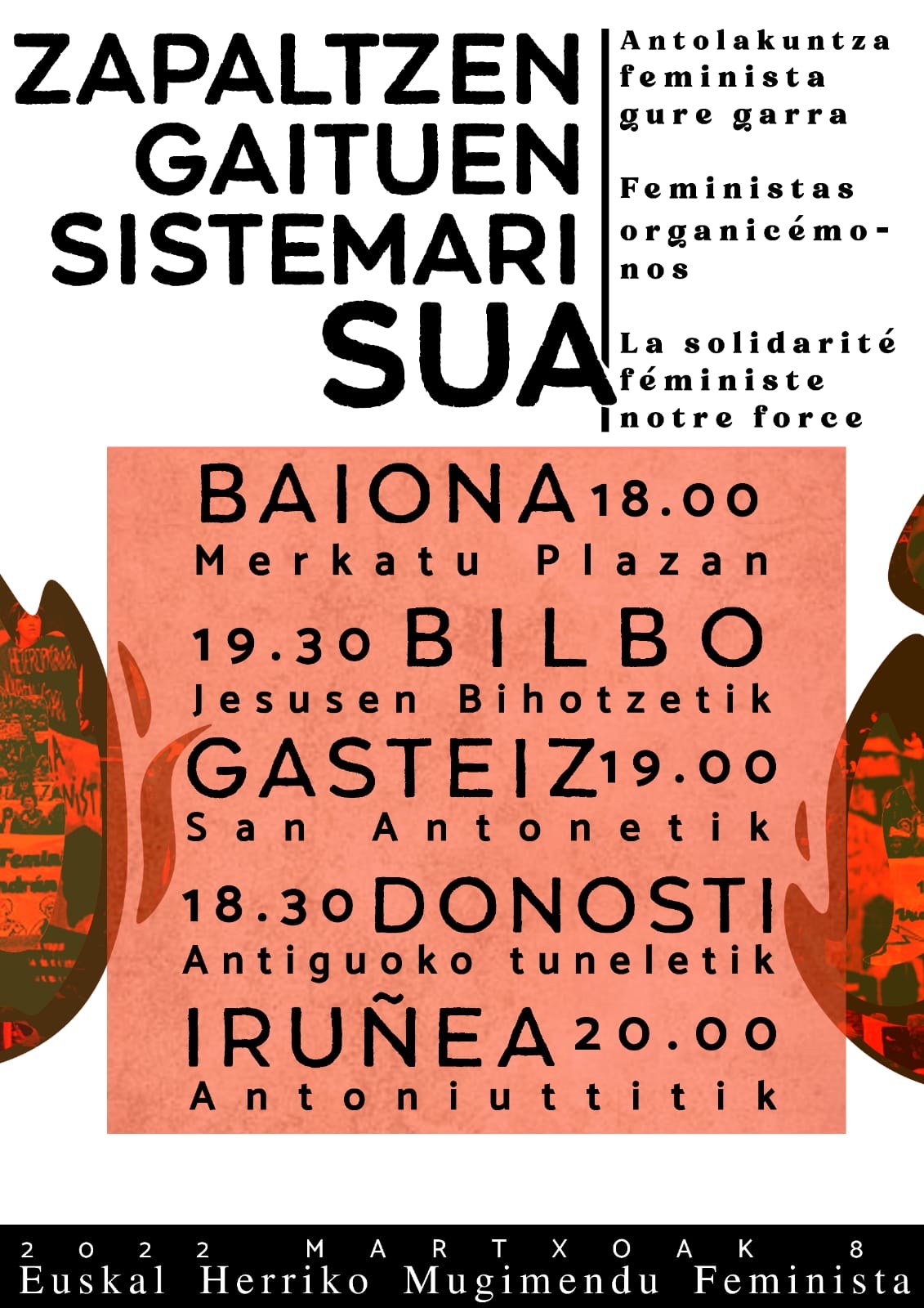 Se presentan en Pamplona las movilzaciones del 8 de marzo bajo el lema "Fuego al sistema que nos oprime, el movimiento feminista nuestra llama"