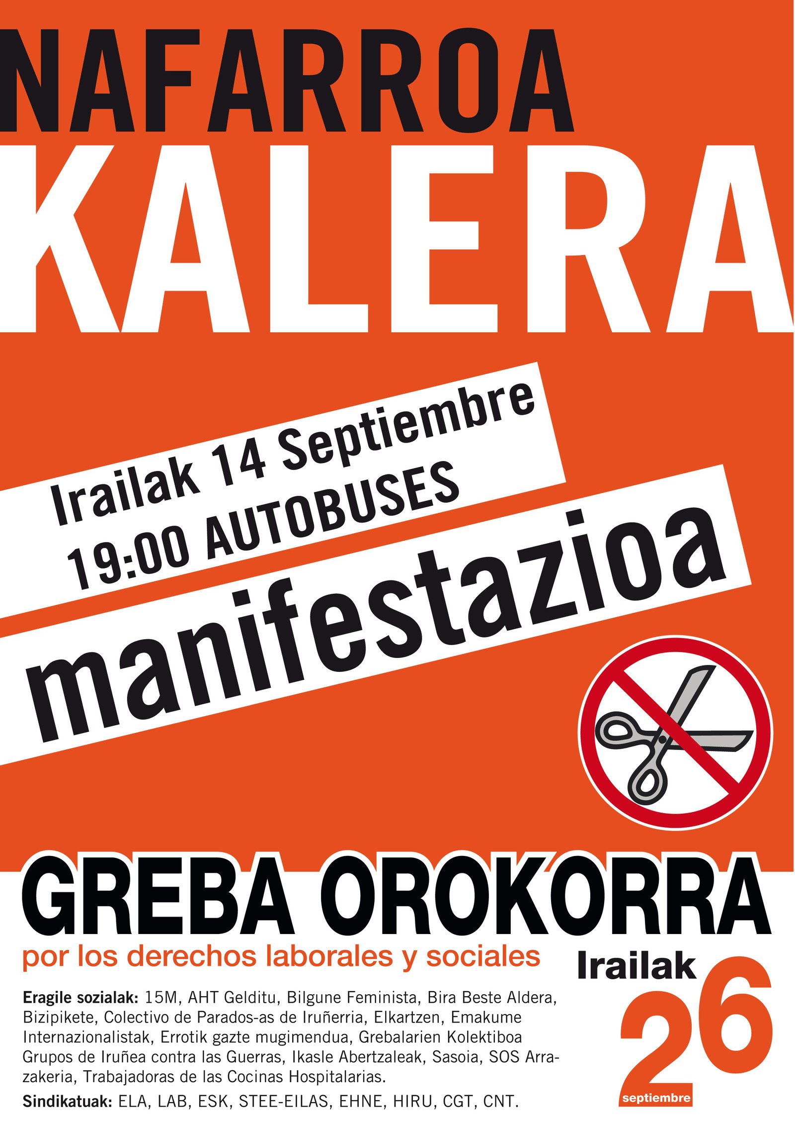 14 de septiembre, viernes: manifestación en Pamplona en apoyo de la huelga general