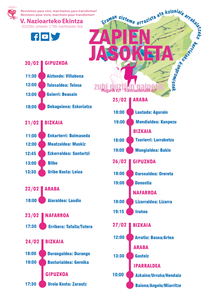 Del 20 al 27 de febrero, recogida de pañuelos pueblo a pueblo dentro de la V Acción Internacional de la Marcha Mundial de las Mujeres en Euskal Herria