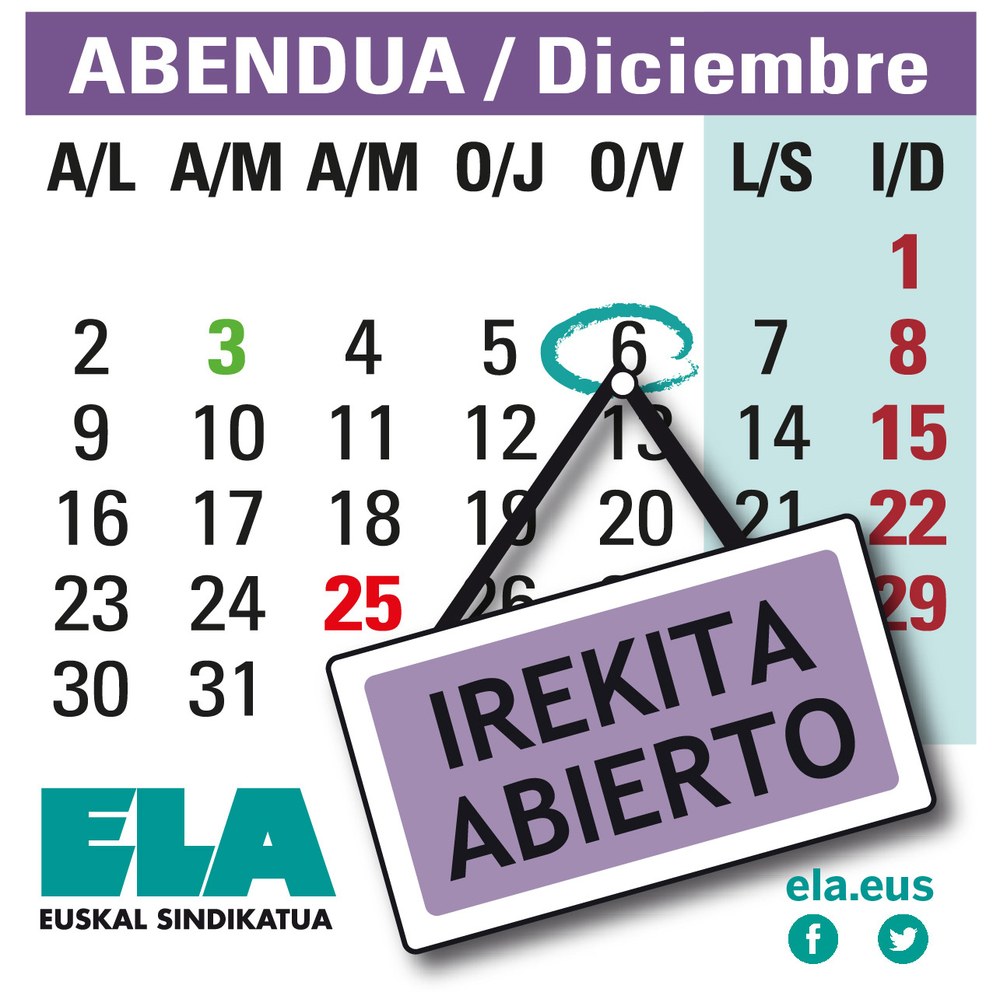 El 6 de diciembre las sedes de ELA permanecerán abiertas