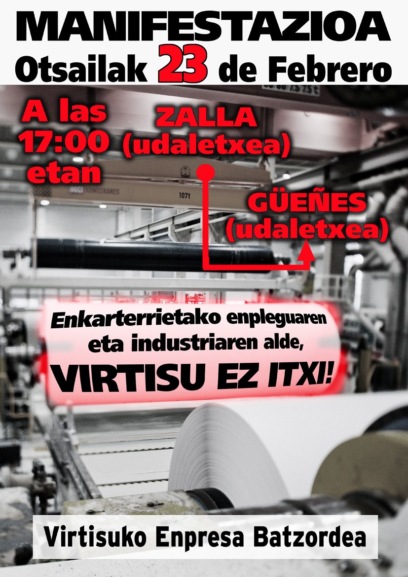 El sábado manifestación en Zalla, contra el cierre de Virtisu