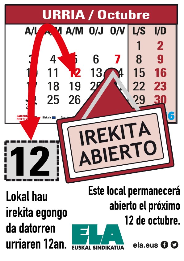 ELA abrirá sus locales el 12 de octubre