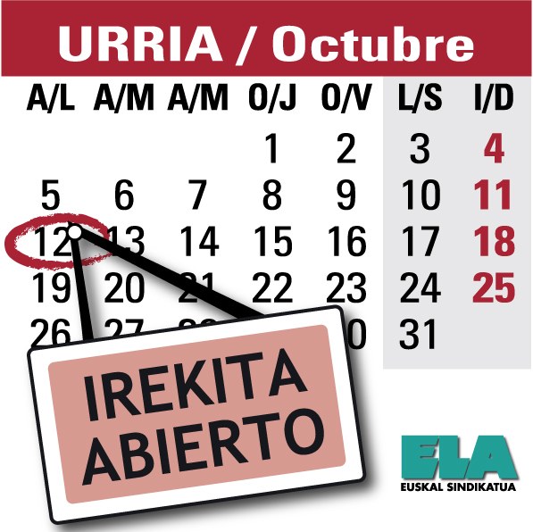 ELA abrirá sus locales el 12 de octubre