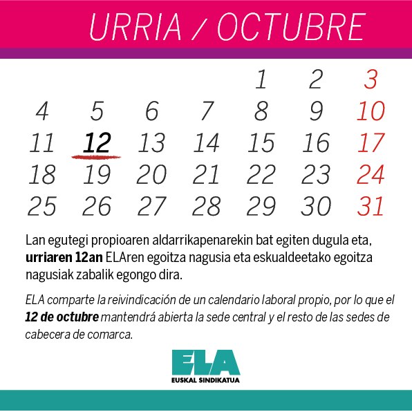 ELA abrirá sus locales el 12 de octubre