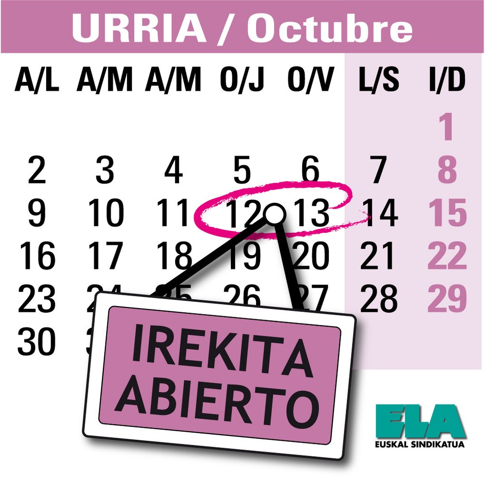 ELA abrirá sus locales el 12 de octubre