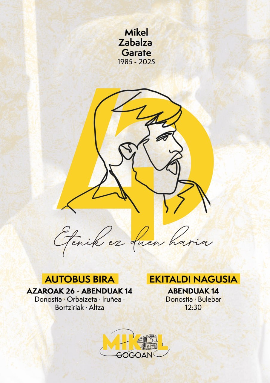 ELA apoya y participa en los actos para recordar a Mikel Zabalza, al cumplirse 40 años de su asesinato