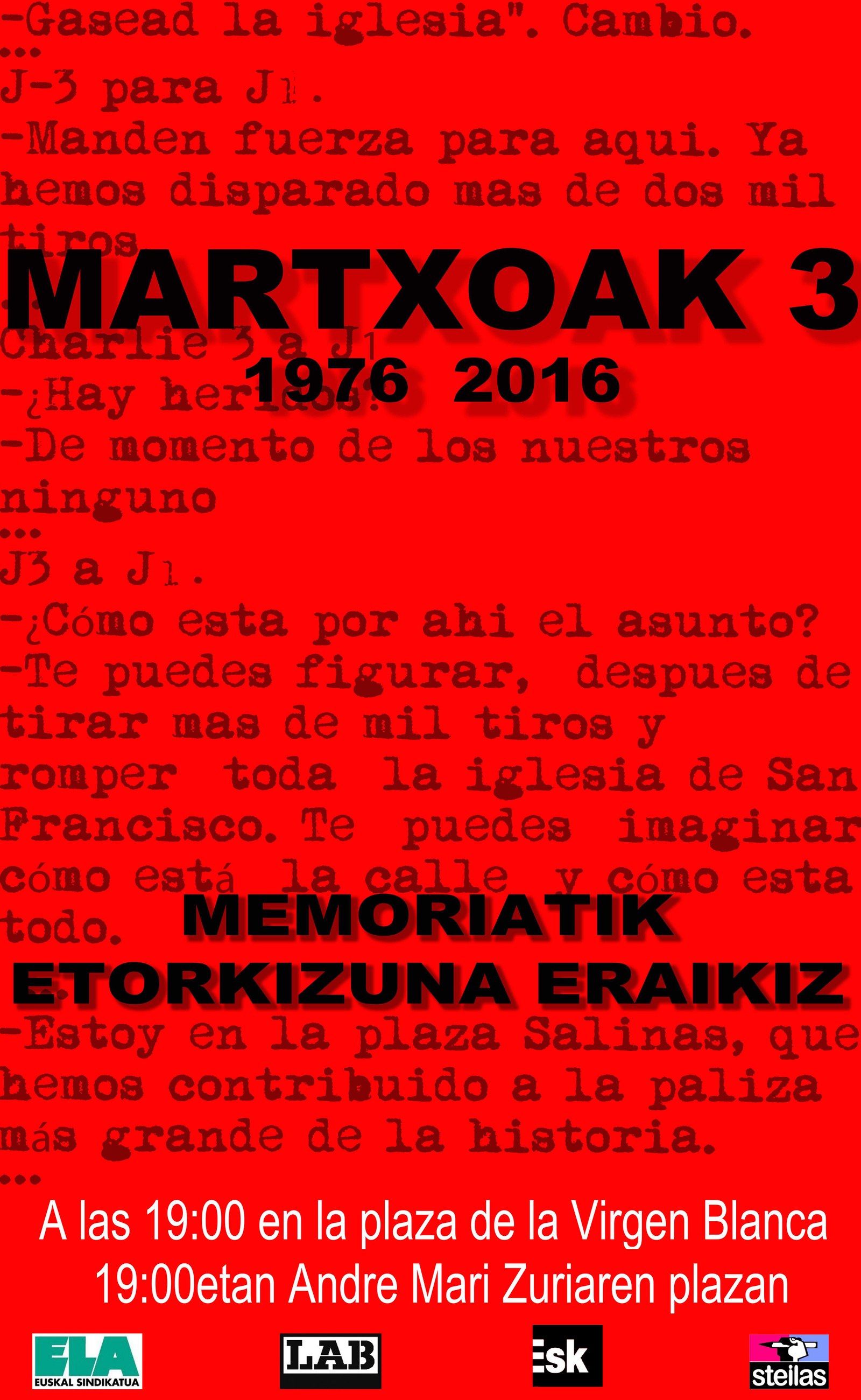 ELA convoca, junto a otros sindicatos, la manifestación en recuerdo de los trabajadores asesinados el 3 de marzo en Gasteiz