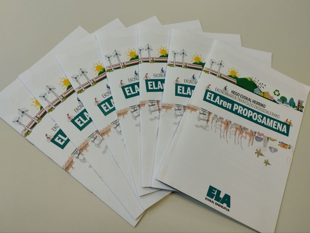 ELA recoge en un informe una propuesta para fijar el rumbo de la transición ecosocial en Hego Euskal Herria