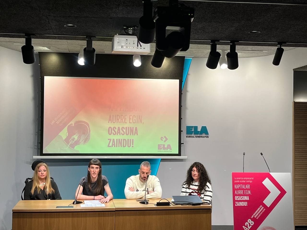 ELA hará un acto en Bilbao bajo el lema ‘La avaricia empresarial puede enfermarte de por vida. Kapitalari aurre egin, osasuna zaindu!’