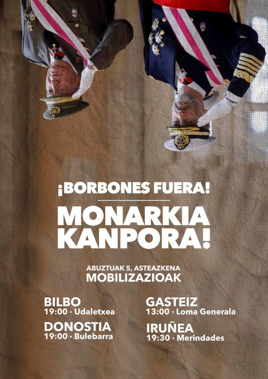 ELA impulsa y secunda las concentraciones de hoy con el lema 'Monarkia kanpora. Borbones fuera!