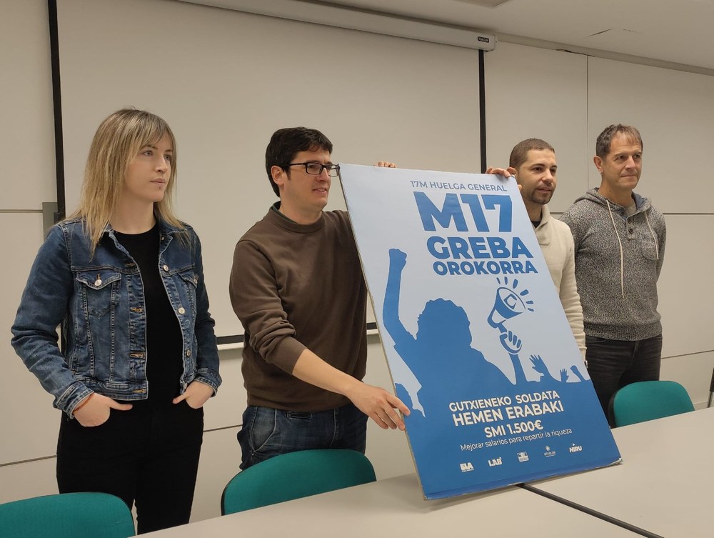 ELA, LAB, Steilas, Hiru y Etxalde piden a los partidos políticos que aprueben la ley para que Navarra tenga un SMI propio