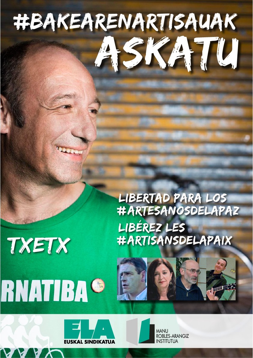 ELA se movilizará hasta lograr la liberación de Txetx Etxeberri y el resto de "artesanos de la paz" detenidos el viernes en Iparralde