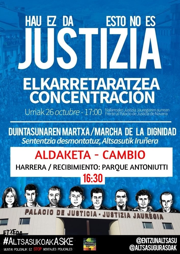 ELA se suma a la concentración que se realizará este sábado en Iruña para reivindicar justicia a los jóvenes de Altsasu
