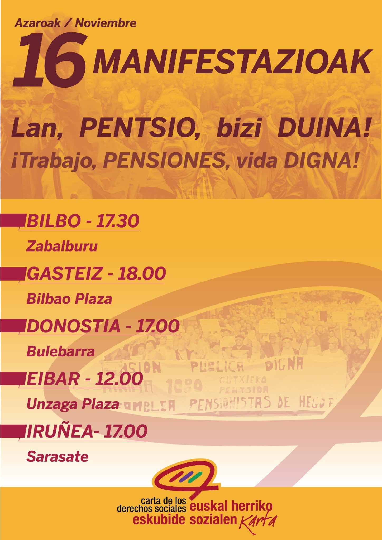 ELA se une a las movilizaciones de las y los pensionistas convocadas para el sábado