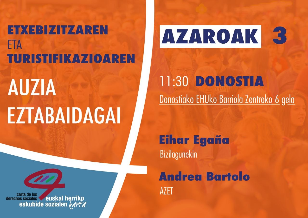 La Carta de los Derechos Sociales de Euskal Herria reivindica que la vivienda es un derecho, no un negocio
