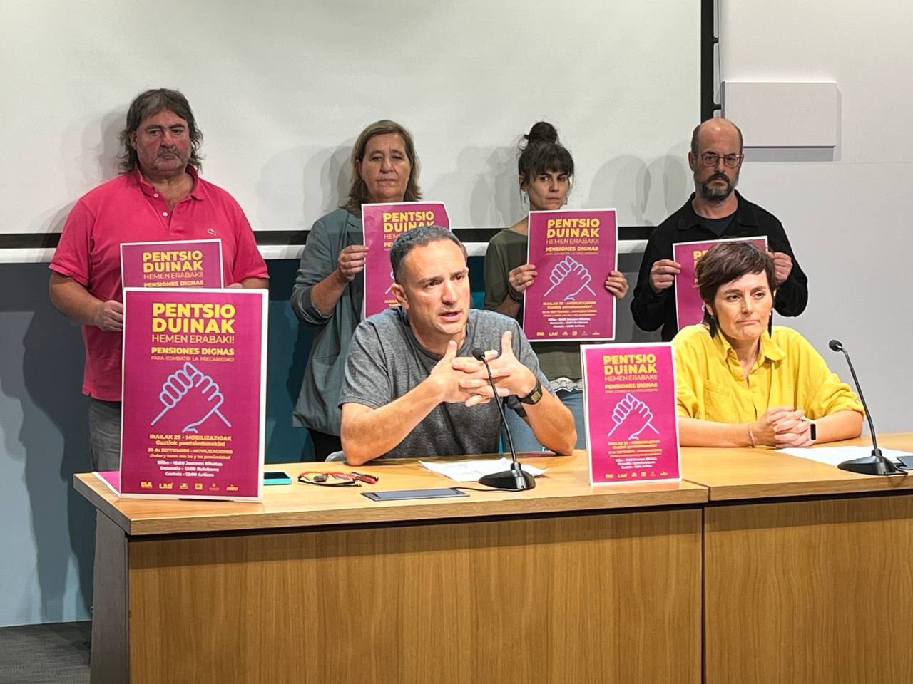 La mayoría sindical vasca apoya las movilizaciones del Movimiento de Pensionistas (20 y 25 de septiembre) por una pensión mínima equiparable al SMI