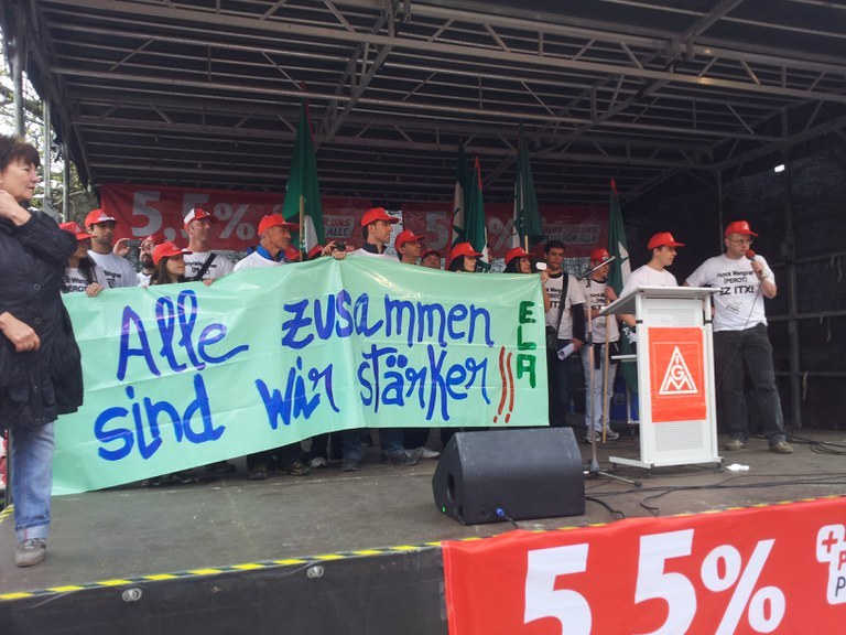 Los trabajadores/as de Huyck Wangner reciben la solidaridad del sindicalismo alemán