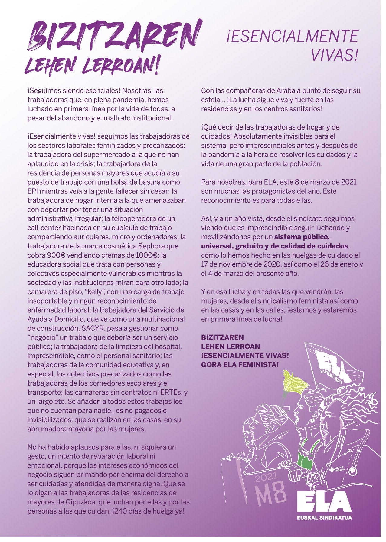 8M | Bizitzaren lehen lerroan ¡Esencialmente vivas!