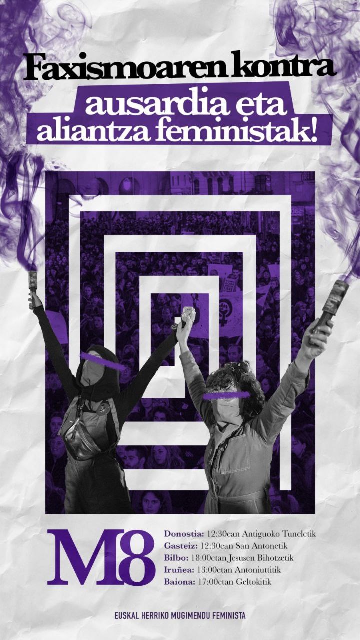 El Movimiento Feminista de EH reivindicará valentía y alianzas feministas contra el fascismo El Movimiento Feminista de EH reivindicará valentía y alianzas feministas contra el fascismo