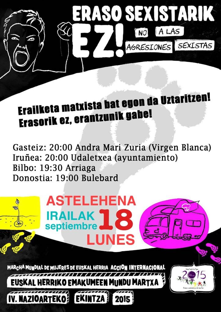 ELA insta a participar en las concentraciones que Emakumeen Mundu Martxa ha organizado para denunciar la muerte de una mujer por violencia machista en Uztaritze