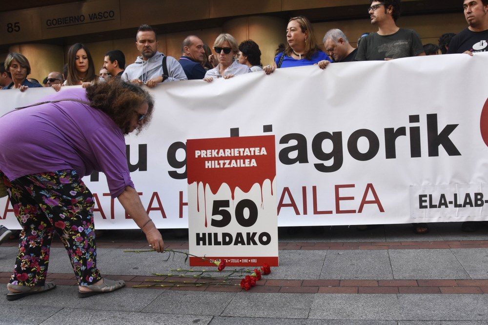 ELA, LAB, ESK, STEILAS, EHNE e HIRU denuncian que ya son 50 las personas fallecidas en siniestros laborales en lo que va de año