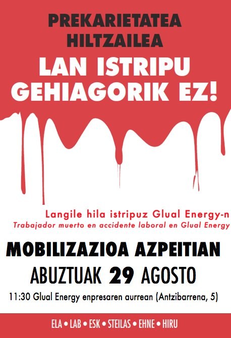 Concentración para denunciar el último accidente laboral mortal en la empresa Glual Energy de Azpeitia