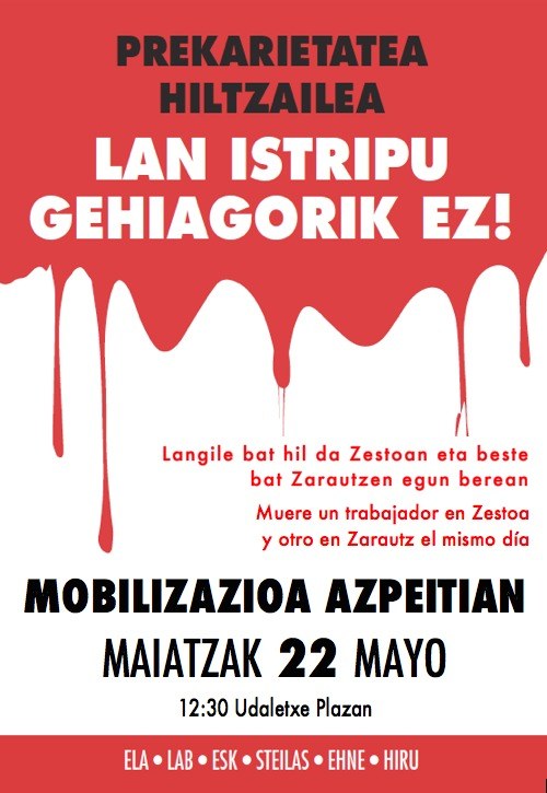 Concentraciones en protesta por los accidentes laborales ocurridos en Zestoa y Zarautz